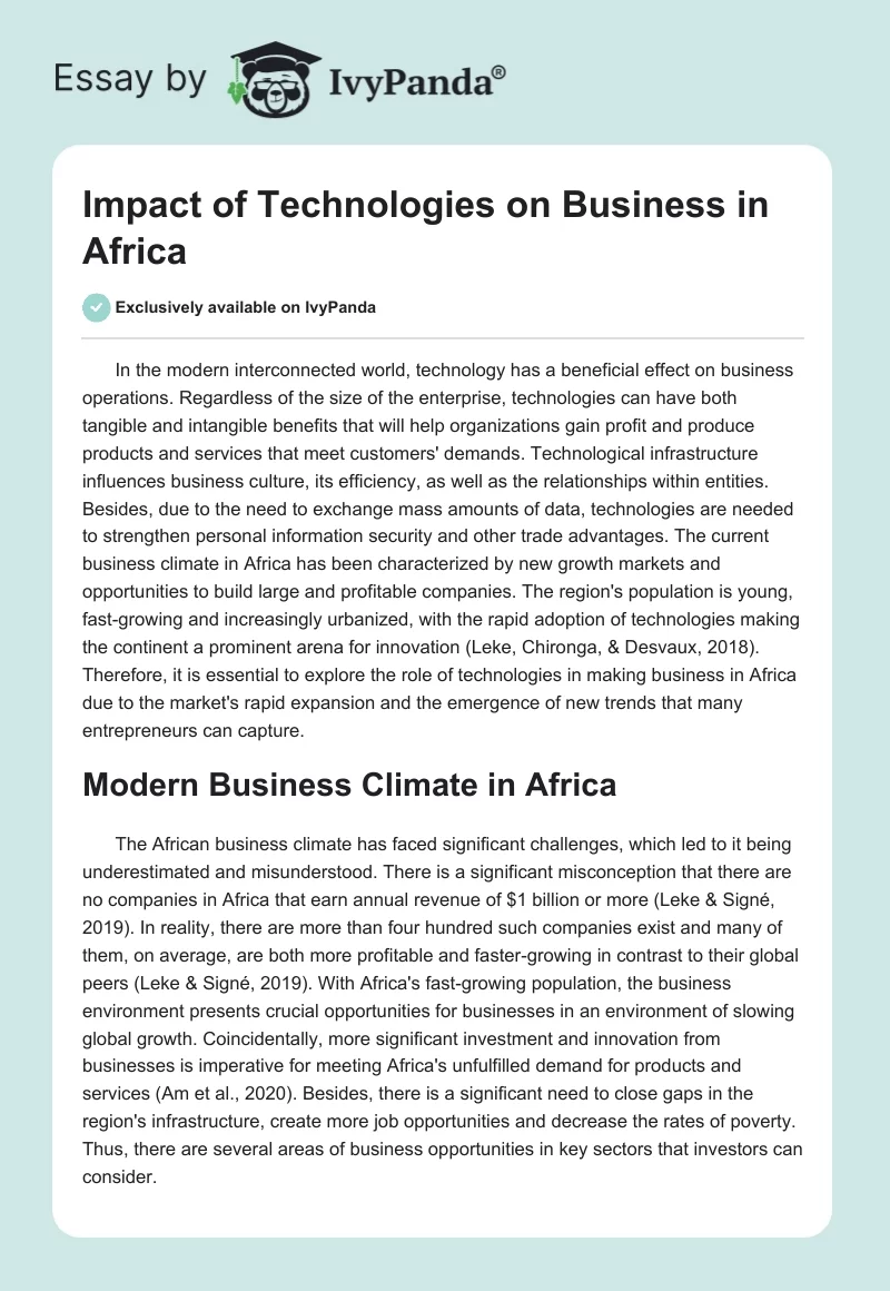 Impact of Technologies on Business in Africa. Page 1