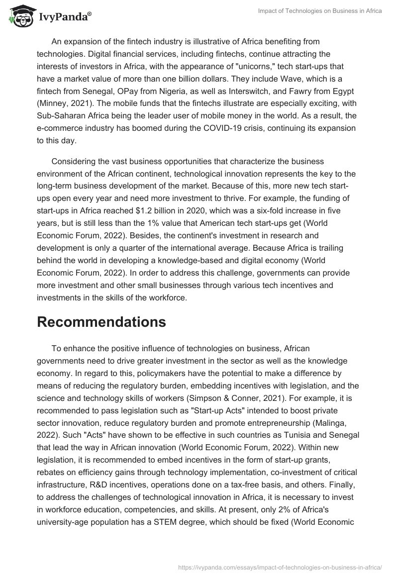 Impact of Technologies on Business in Africa. Page 4