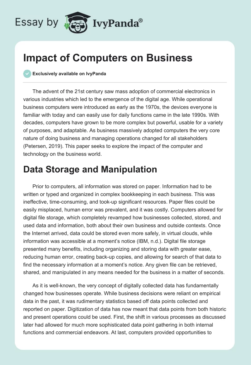 Impact of Computers on Business. Page 1