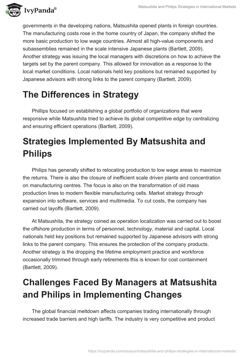 Matsushita and Philips Strategies in International Markets. Page 2