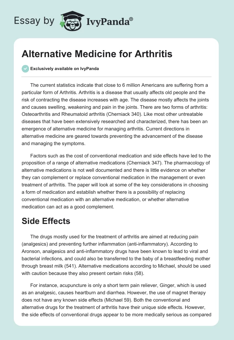 Alternative Medicine for Arthritis. Page 1