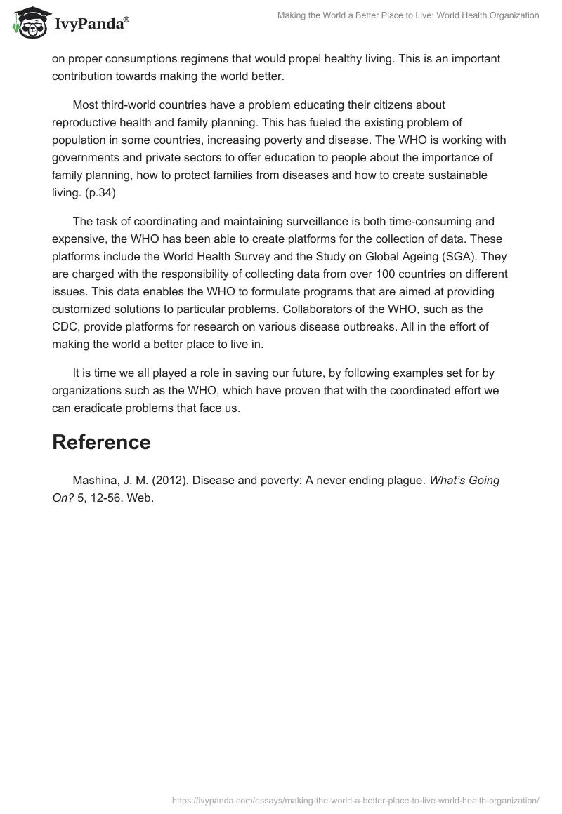 Making the World a Better Place to Live: World Health Organization. Page 2