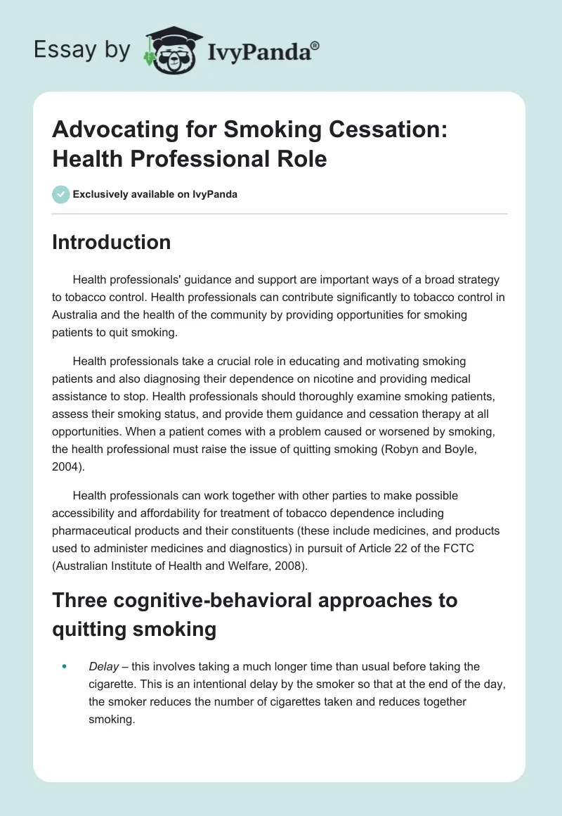 Advocating for Smoking Cessation: Health Professional Role. Page 1