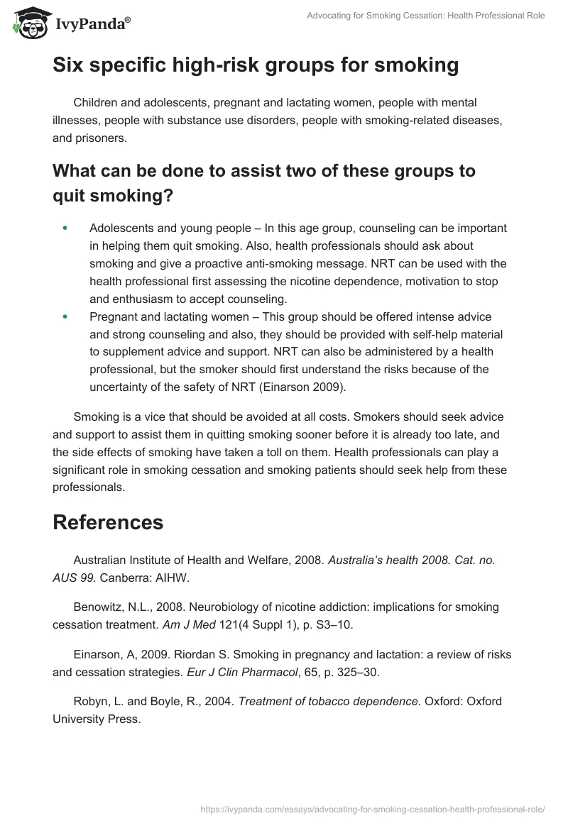 Advocating for Smoking Cessation: Health Professional Role. Page 3