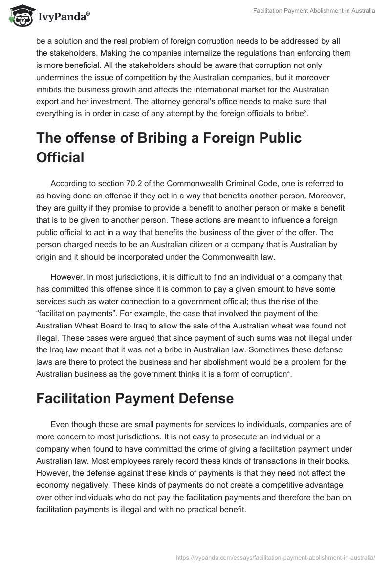 Facilitation Payment Abolishment in Australia. Page 2