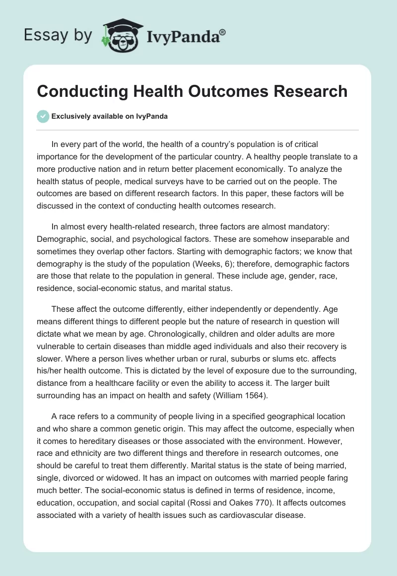 Conducting Health Outcomes Research. Page 1