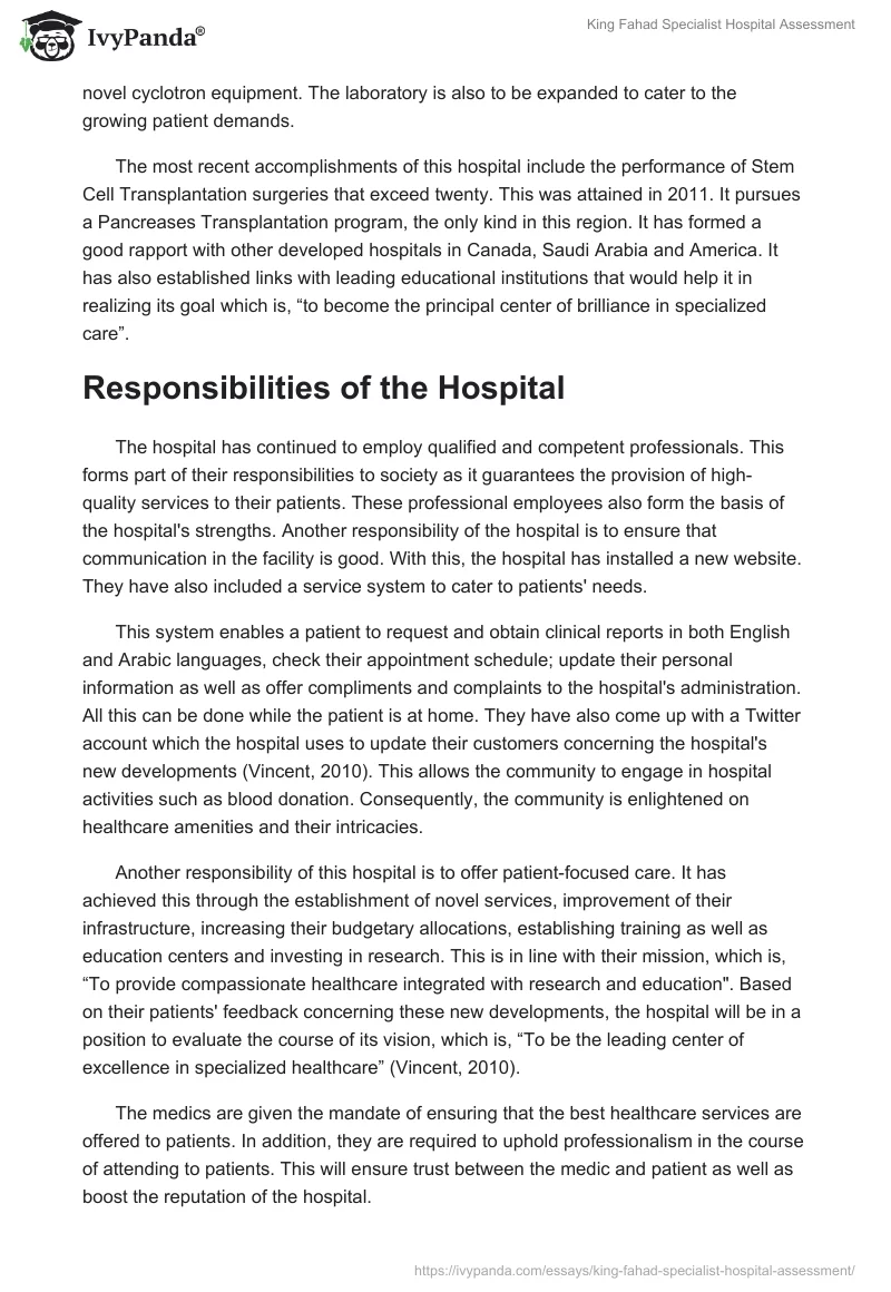 King Fahad Specialist Hospital Assessment. Page 3