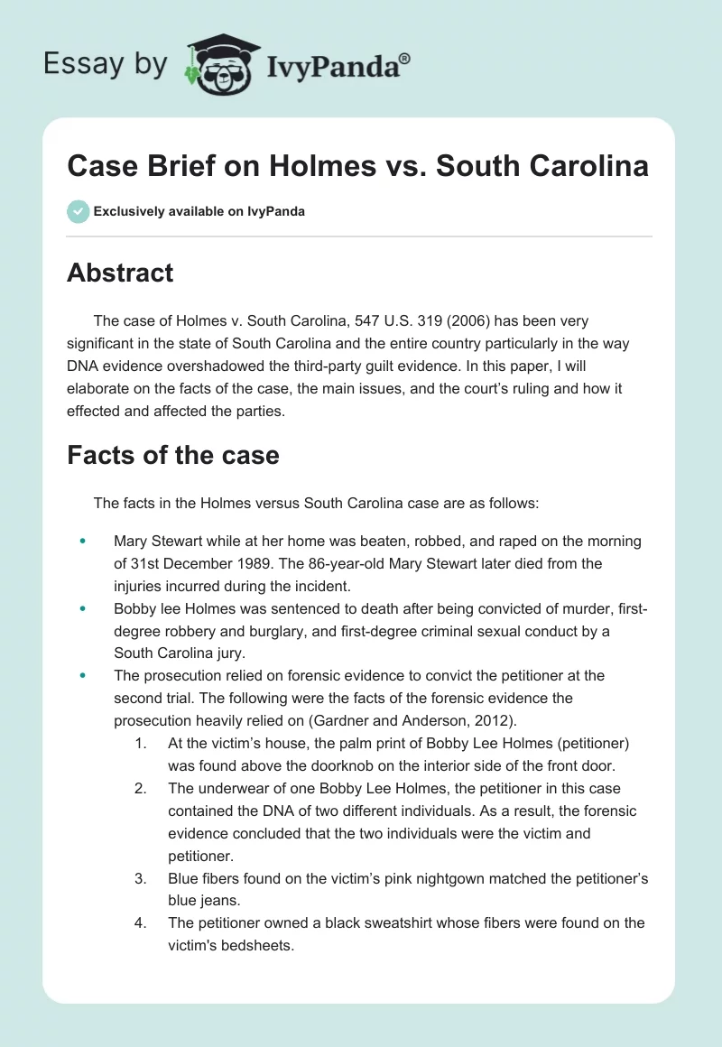 Case Brief on Holmes vs. South Carolina. Page 1
