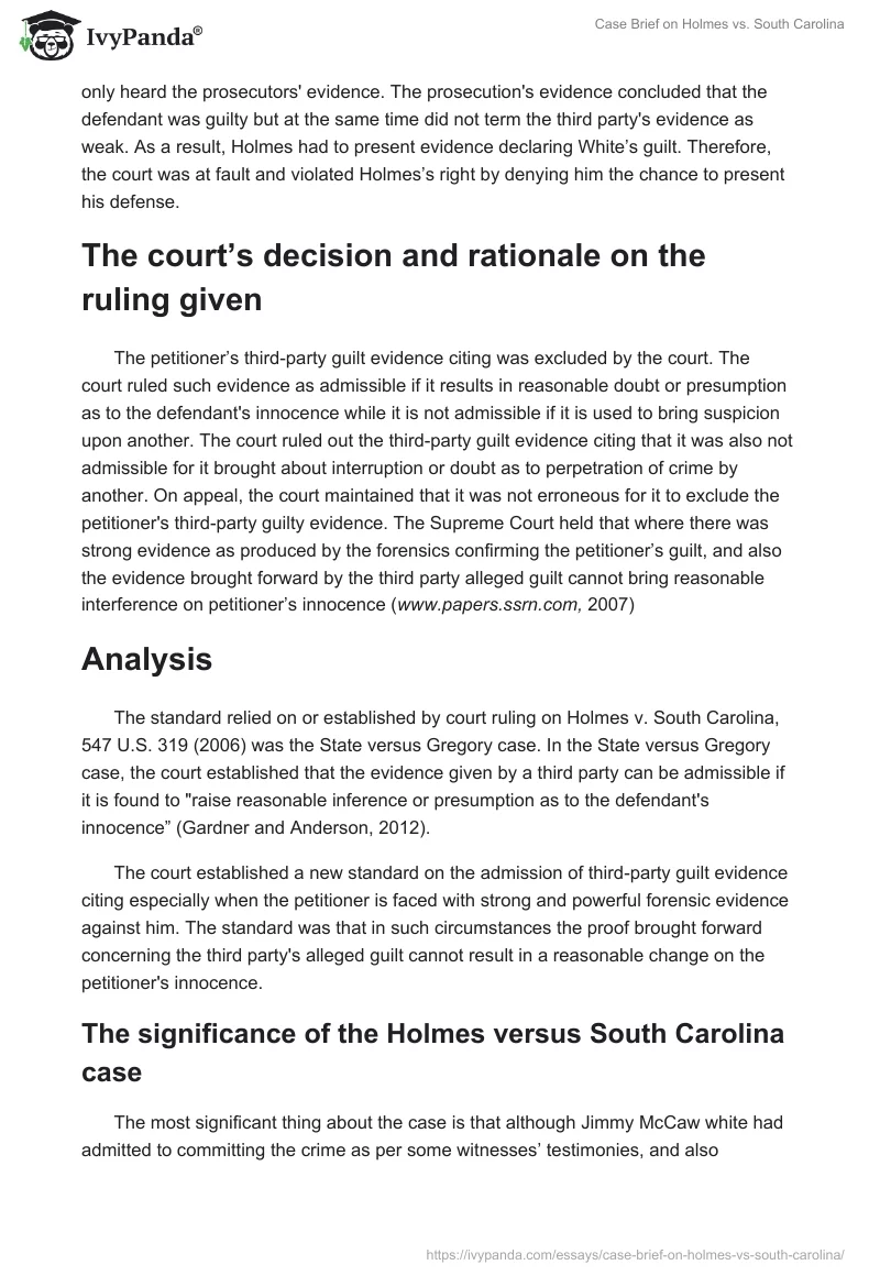 Case Brief on Holmes vs. South Carolina. Page 3