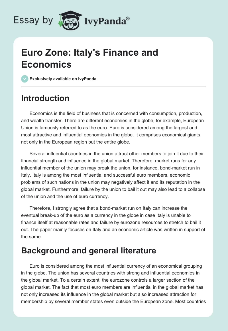 Euro Zone: Italy's Finance and Economics. Page 1