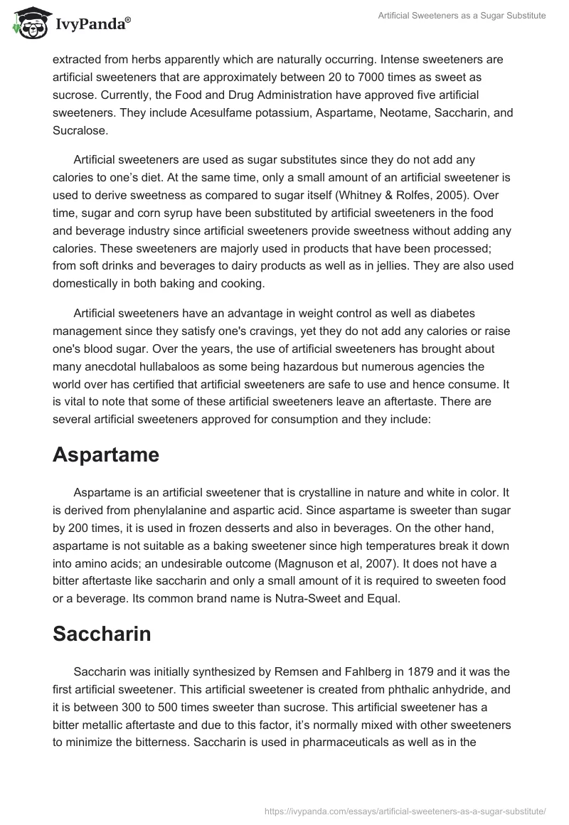 Artificial Sweeteners as a Sugar Substitute. Page 2