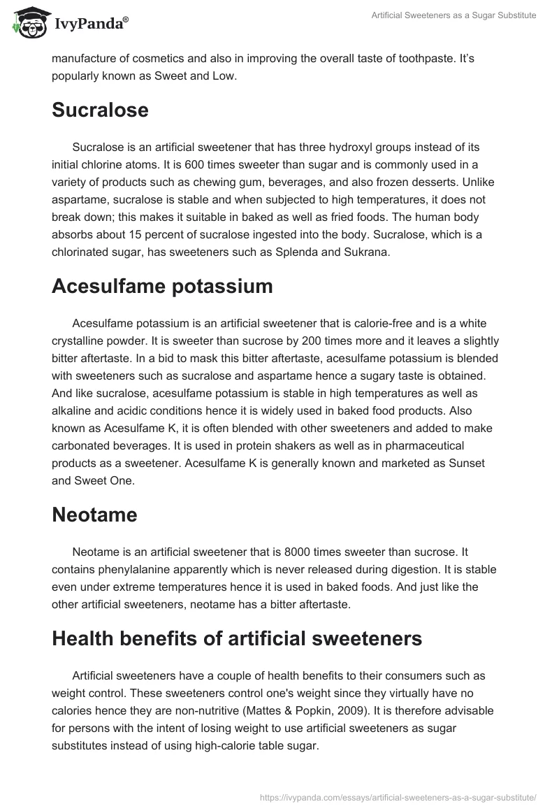 Artificial Sweeteners as a Sugar Substitute. Page 3