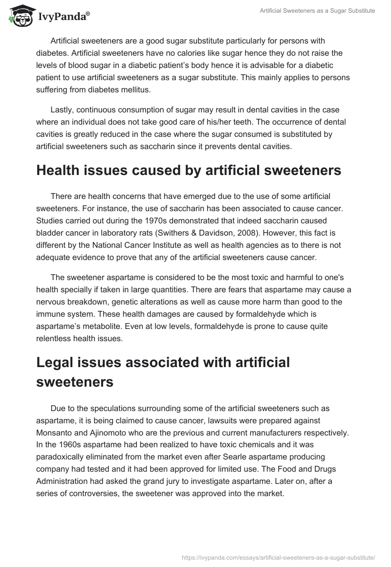 Artificial Sweeteners as a Sugar Substitute. Page 4
