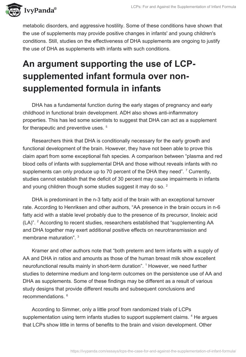 LCPs: For and Against the Supplementation of Infant Formula. Page 2