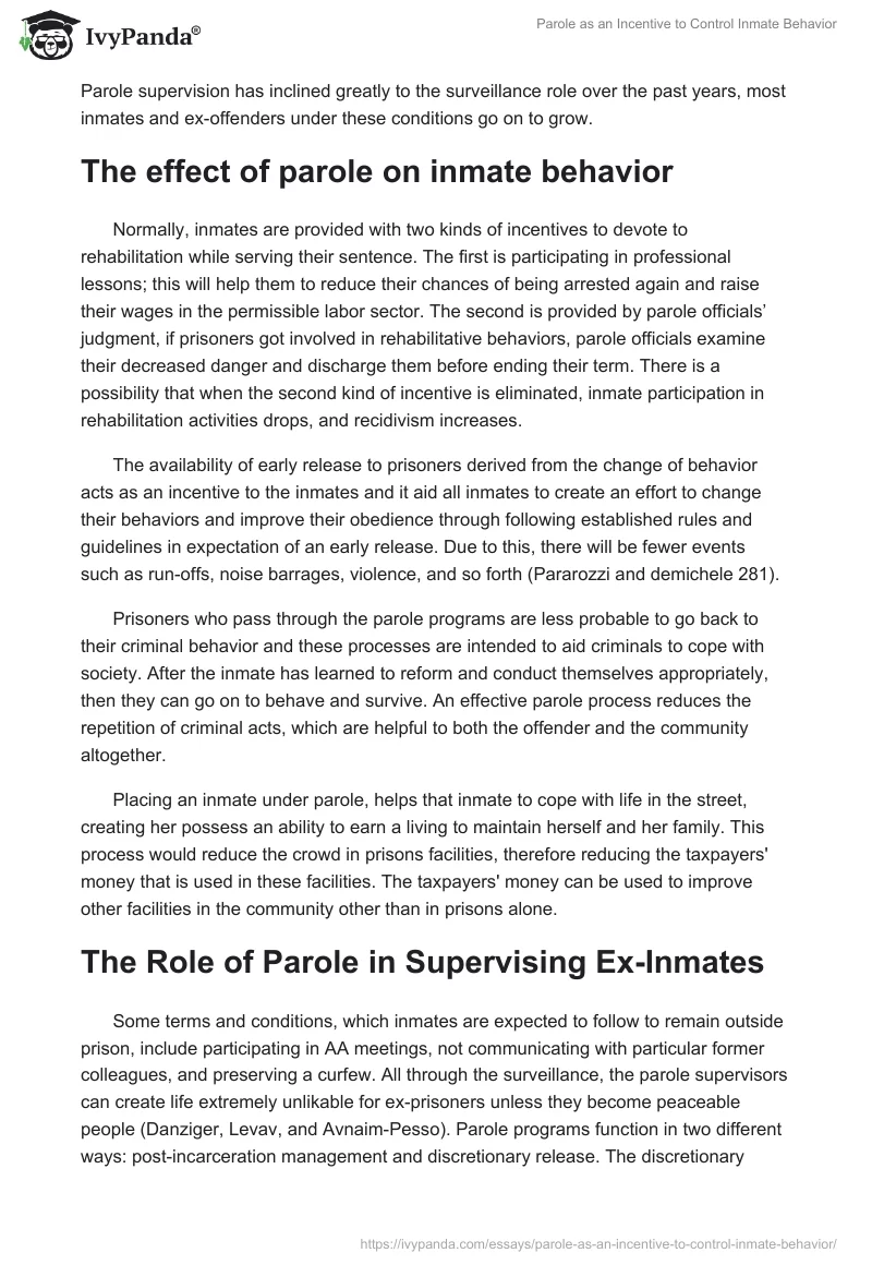 Parole as an Incentive to Control Inmate Behavior. Page 2
