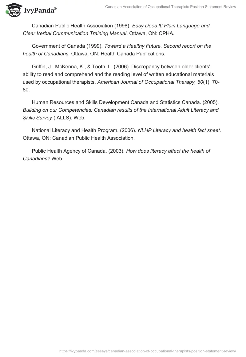 Canadian Association of Occupational Therapists Position Statement Review. Page 3