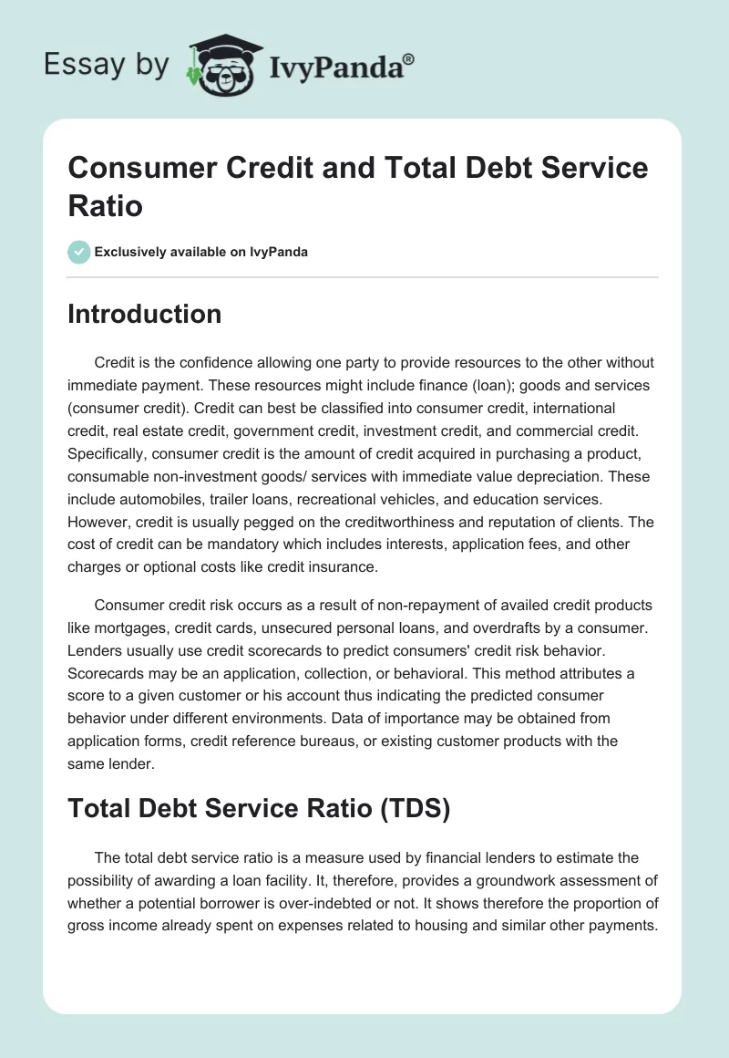 Consumer Credit and Total Debt Service Ratio. Page 1