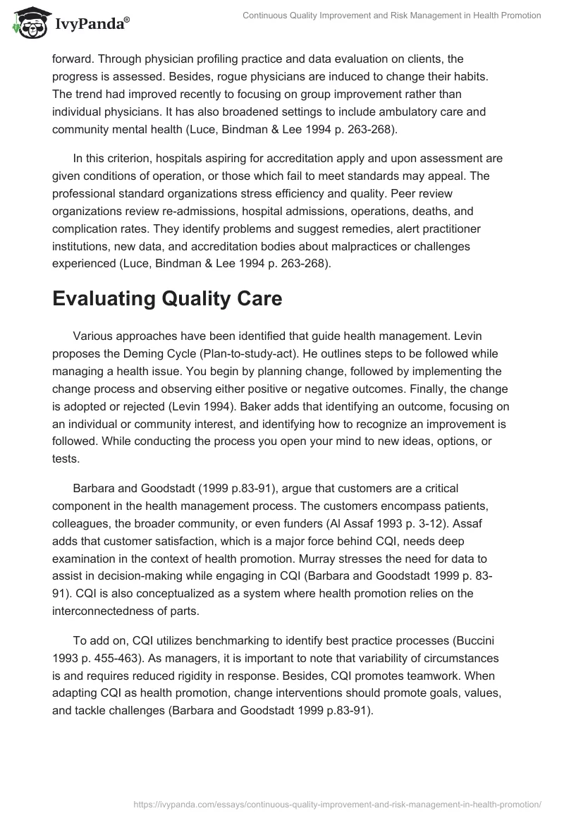 Continuous Quality Improvement and Risk Management in Health Promotion. Page 2