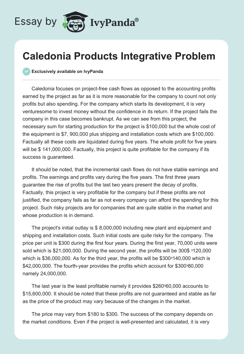 Caledonia Products Integrative Problem. Page 1
