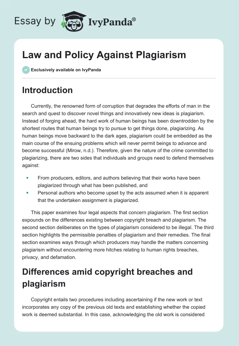 Law and Policy Against Plagiarism. Page 1