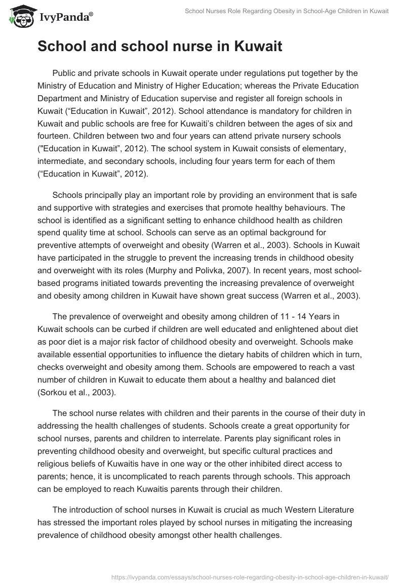 School Nurses Role Regarding Obesity in School-Age Children in Kuwait. Page 2
