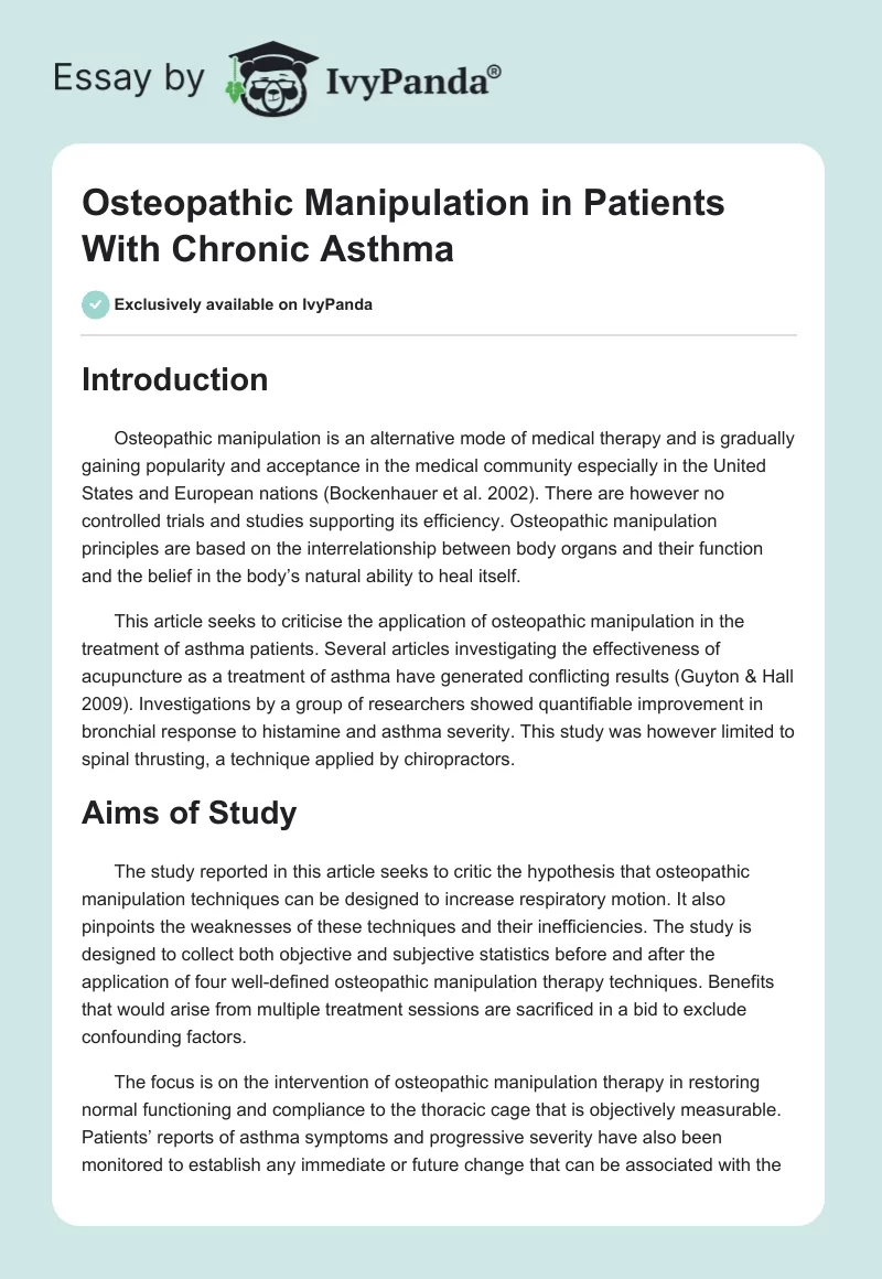 Osteopathic Manipulation in Patients With Chronic Asthma. Page 1
