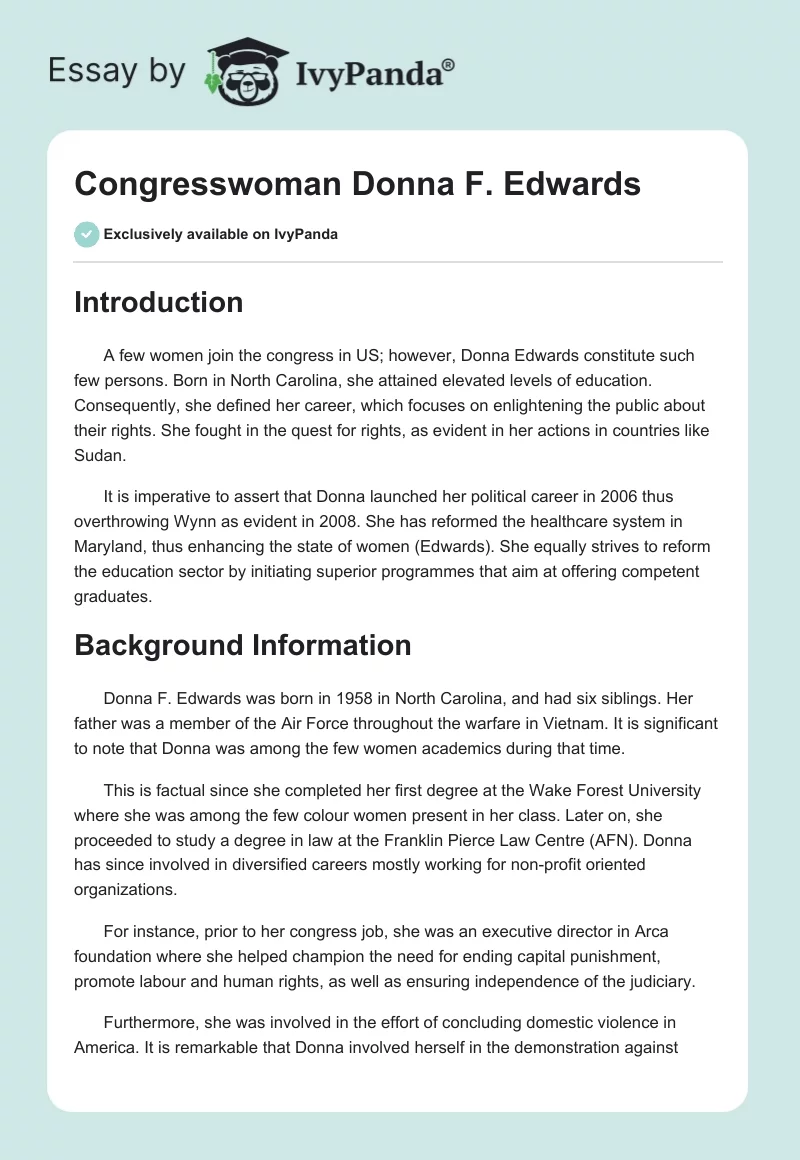 Congresswoman Donna F. Edwards. Page 1