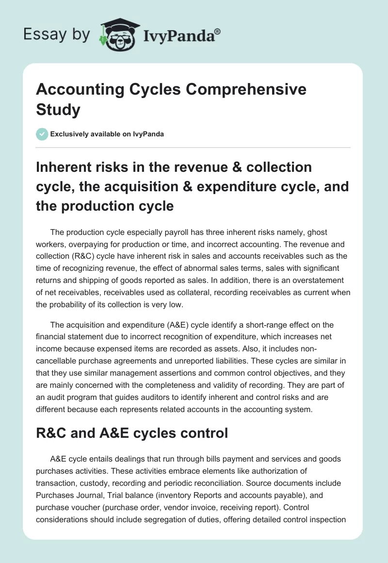 Accounting Cycles Comprehensive Study. Page 1