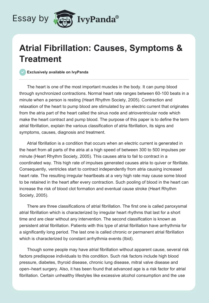 Atrial Fibrillation: Causes, Symptoms & Treatment. Page 1