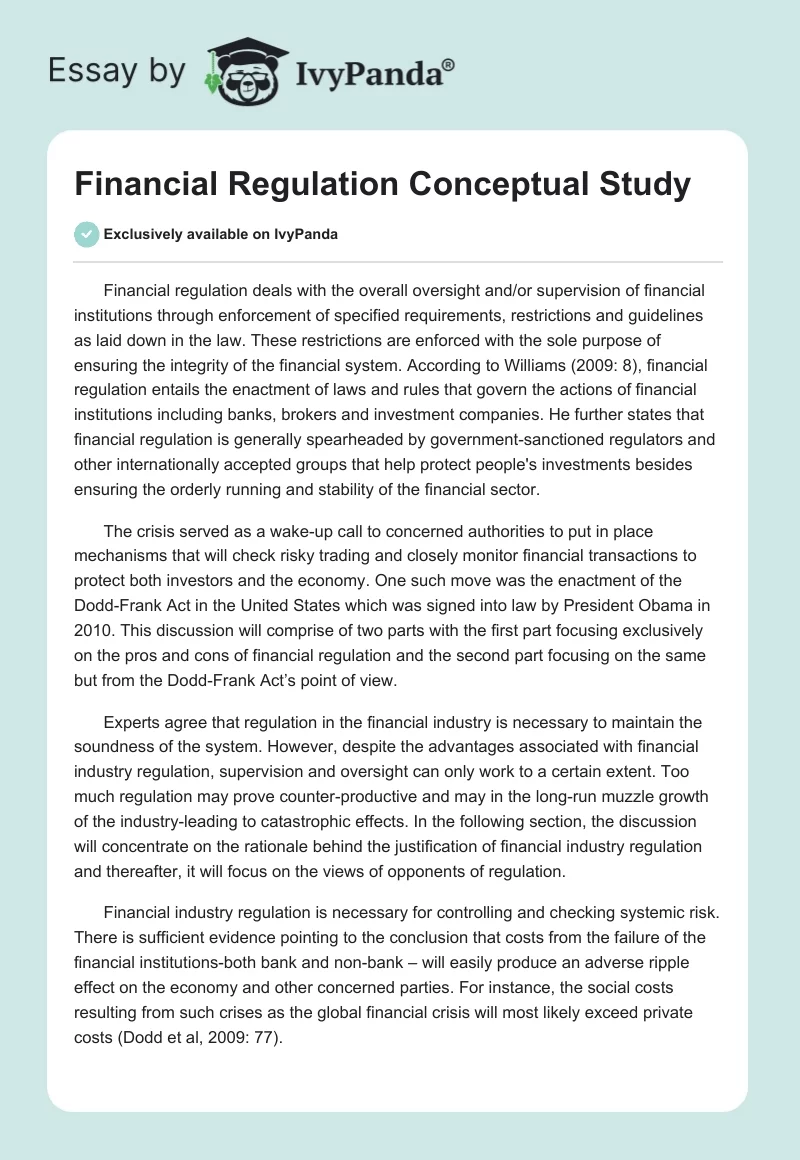 Financial Regulation Conceptual Study. Page 1