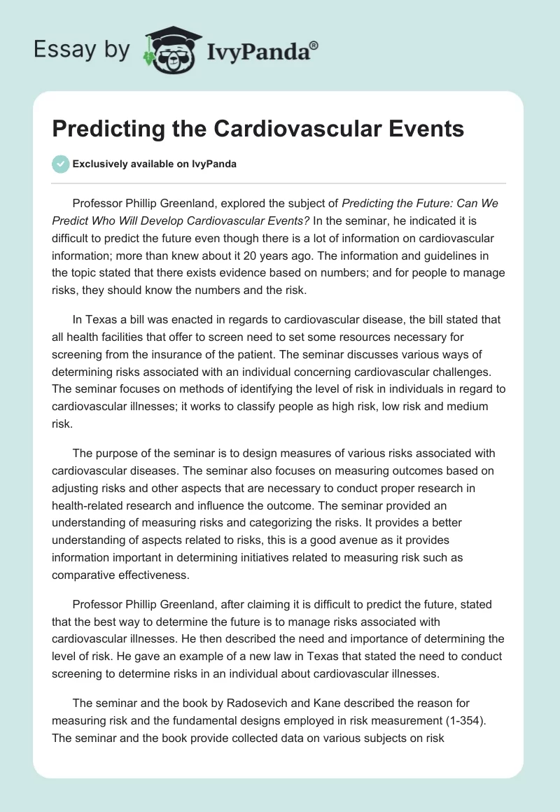 Predicting the Cardiovascular Events. Page 1