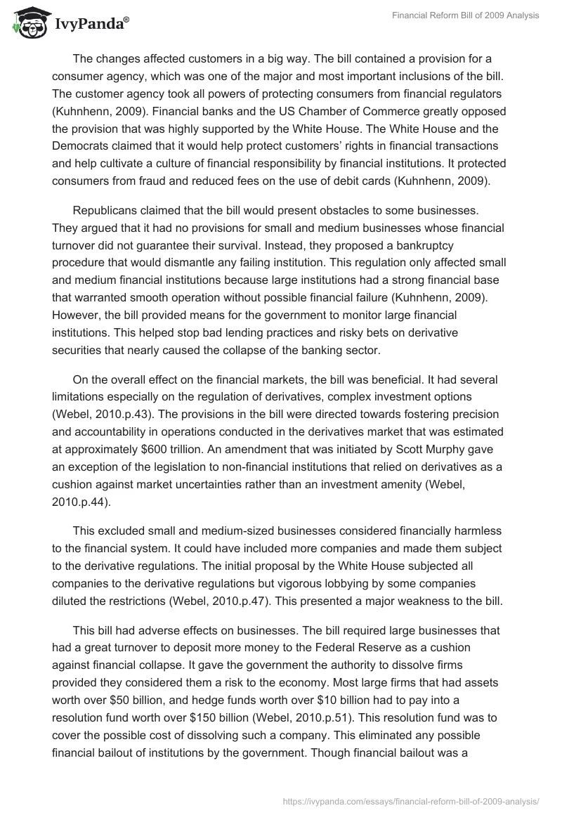 Financial Reform Bill of 2009 Analysis. Page 2
