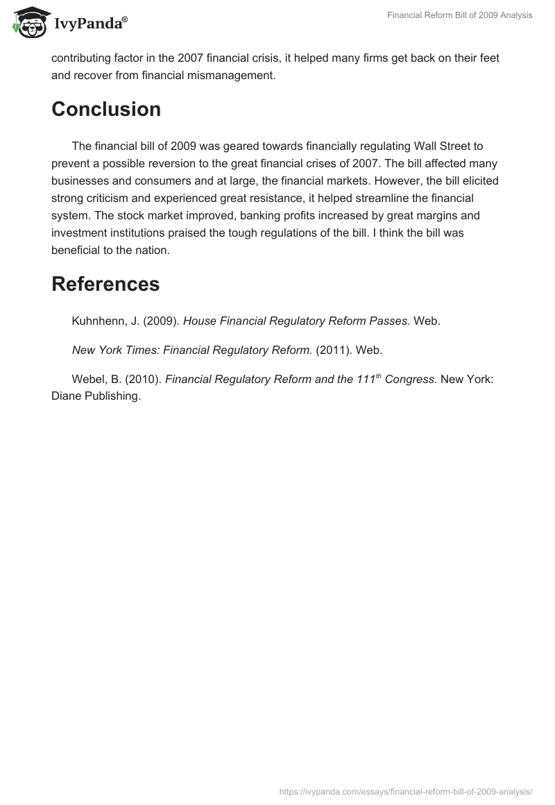 Financial Reform Bill of 2009 Analysis. Page 3