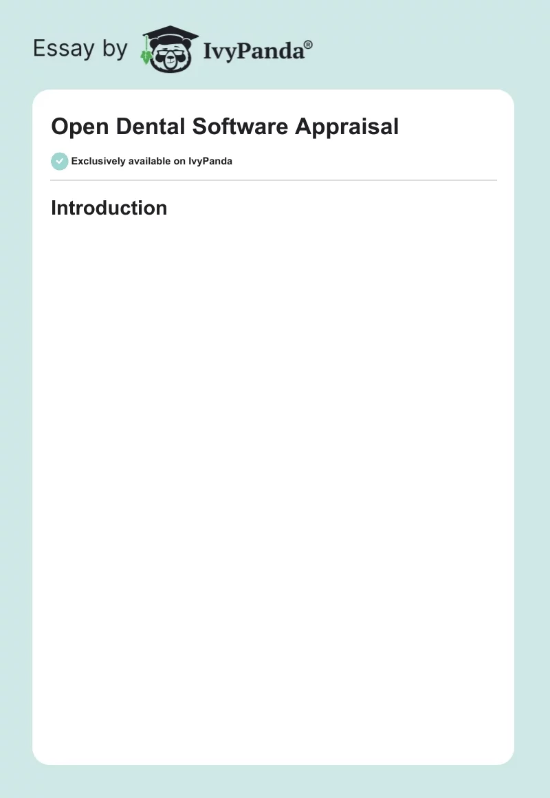 Open Dental Software Appraisal. Page 1