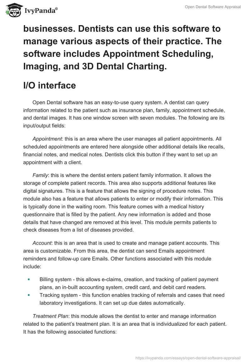 Open Dental Software Appraisal. Page 3