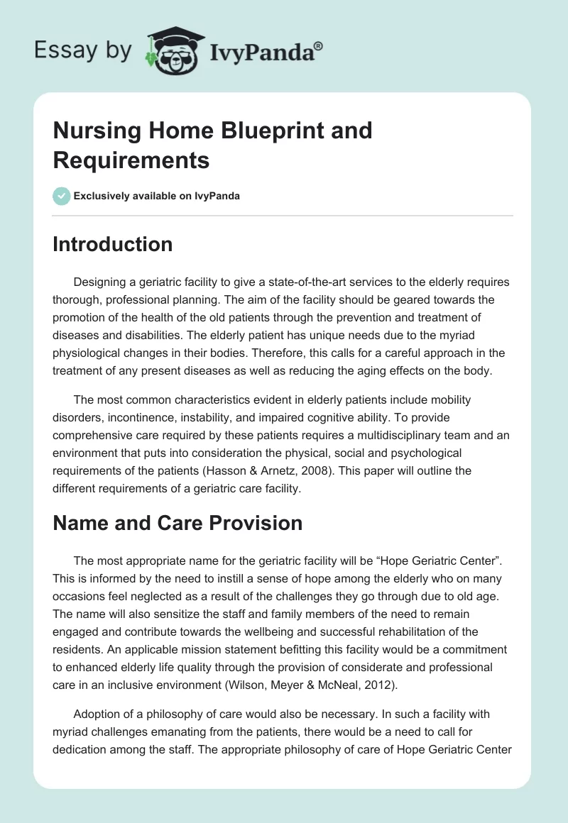 Nursing Home Blueprint and Requirements. Page 1