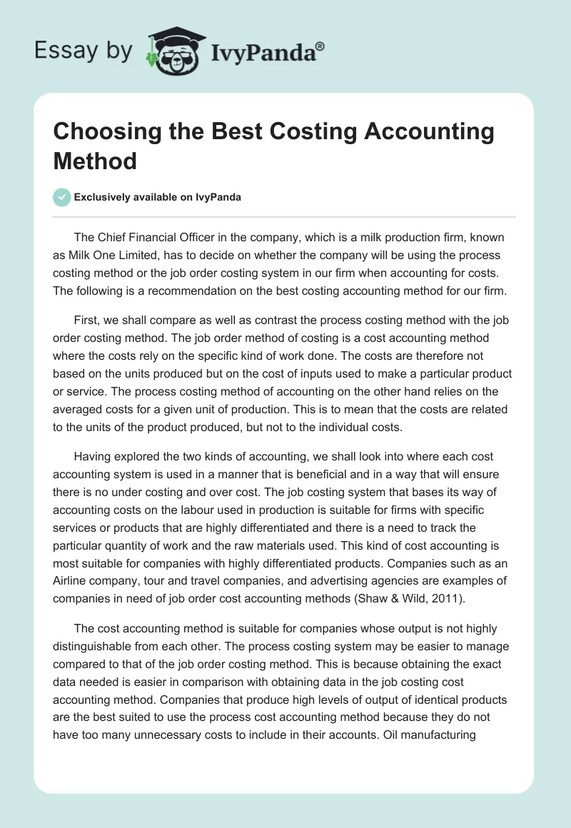 Choosing the Best Costing Accounting Method. Page 1