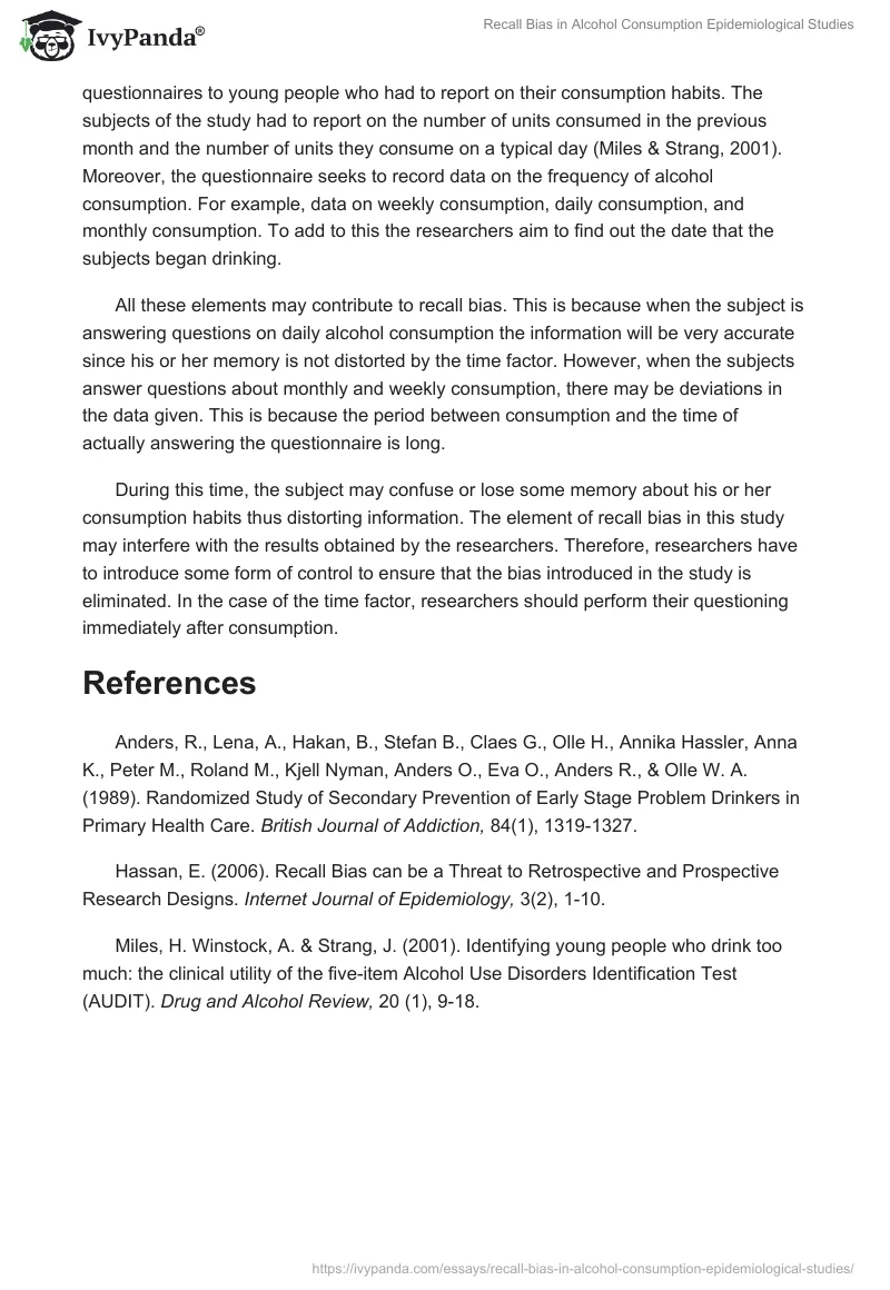 Recall Bias in Alcohol Consumption Epidemiological Studies. Page 2