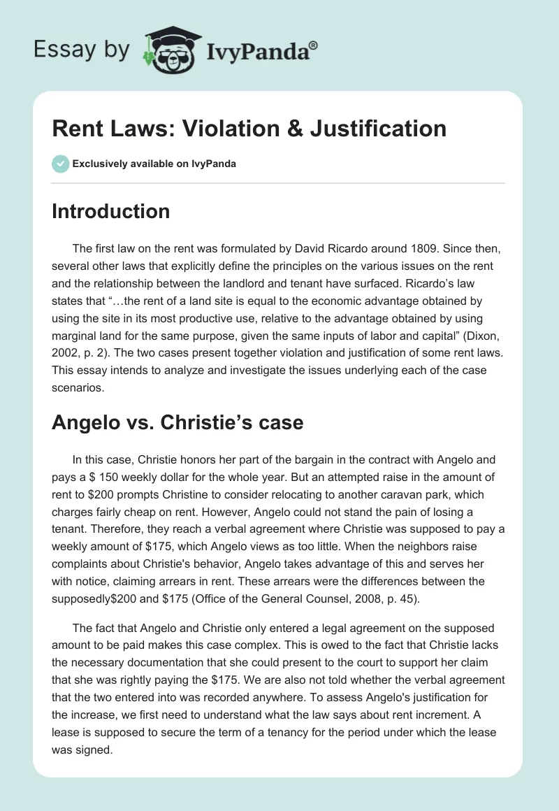 Rent Laws: Violation & Justification. Page 1