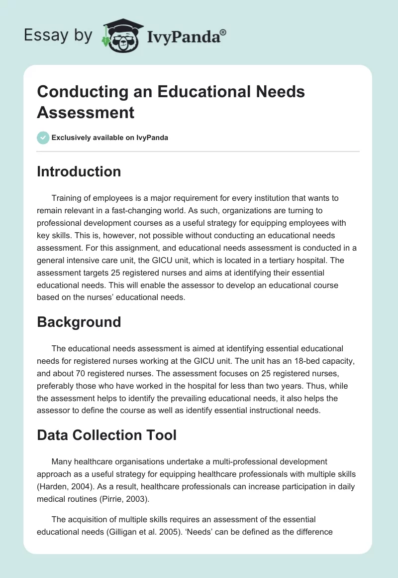 Conducting an Educational Needs Assessment. Page 1