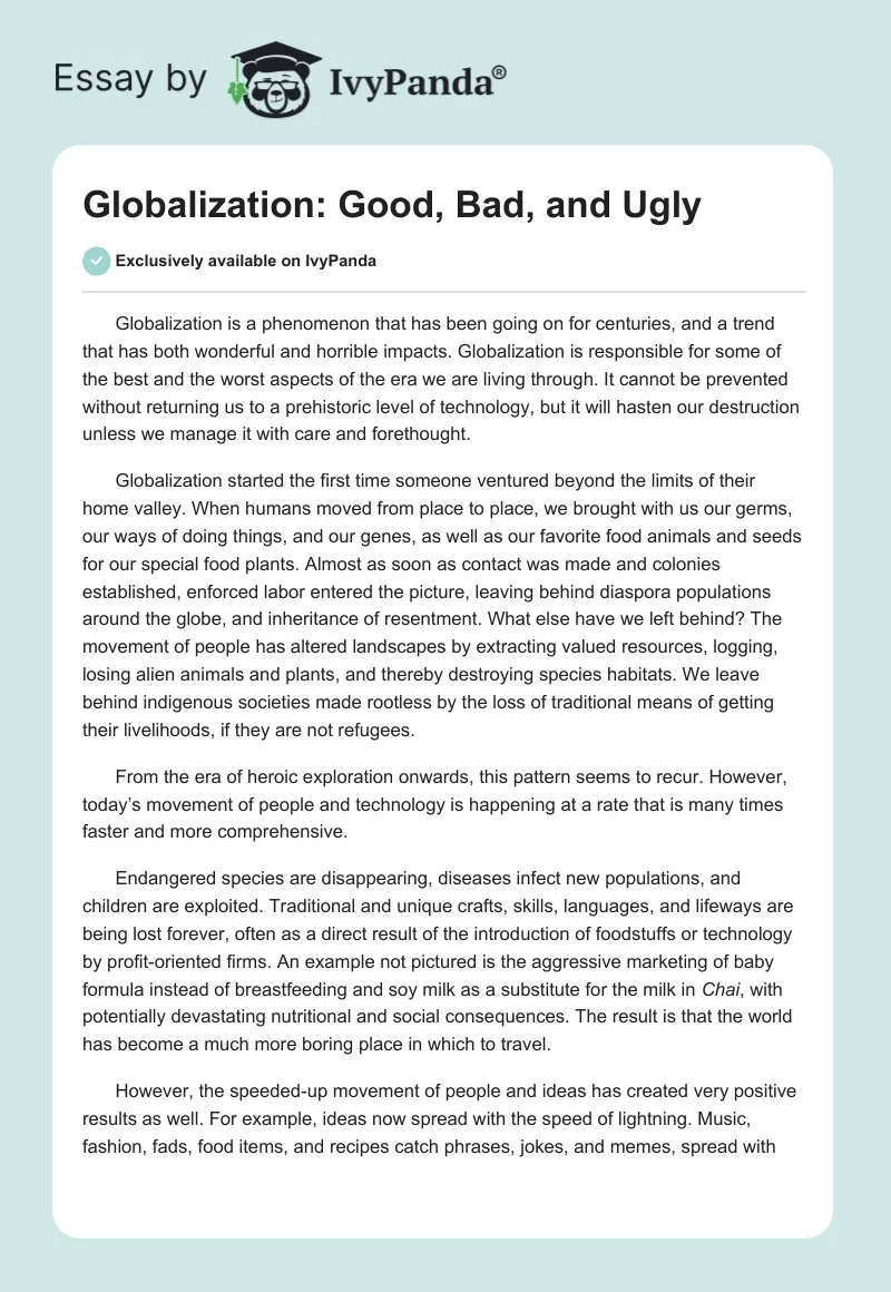 Globalization: Good, Bad, and Ugly. Page 1