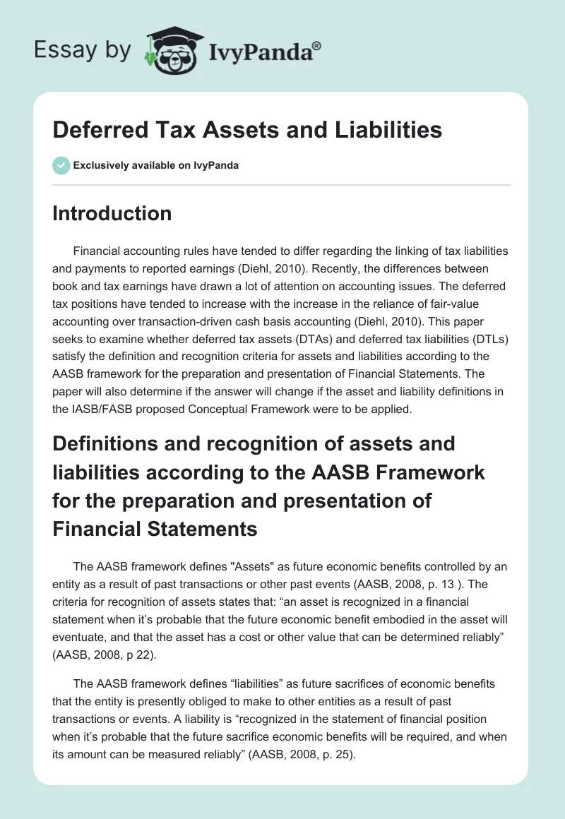 Deferred Tax Assets and Liabilities. Page 1