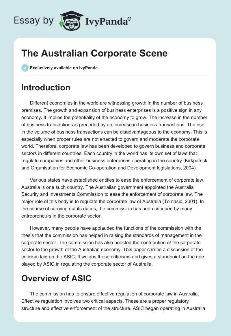 The Australian Corporate Scene. Page 1