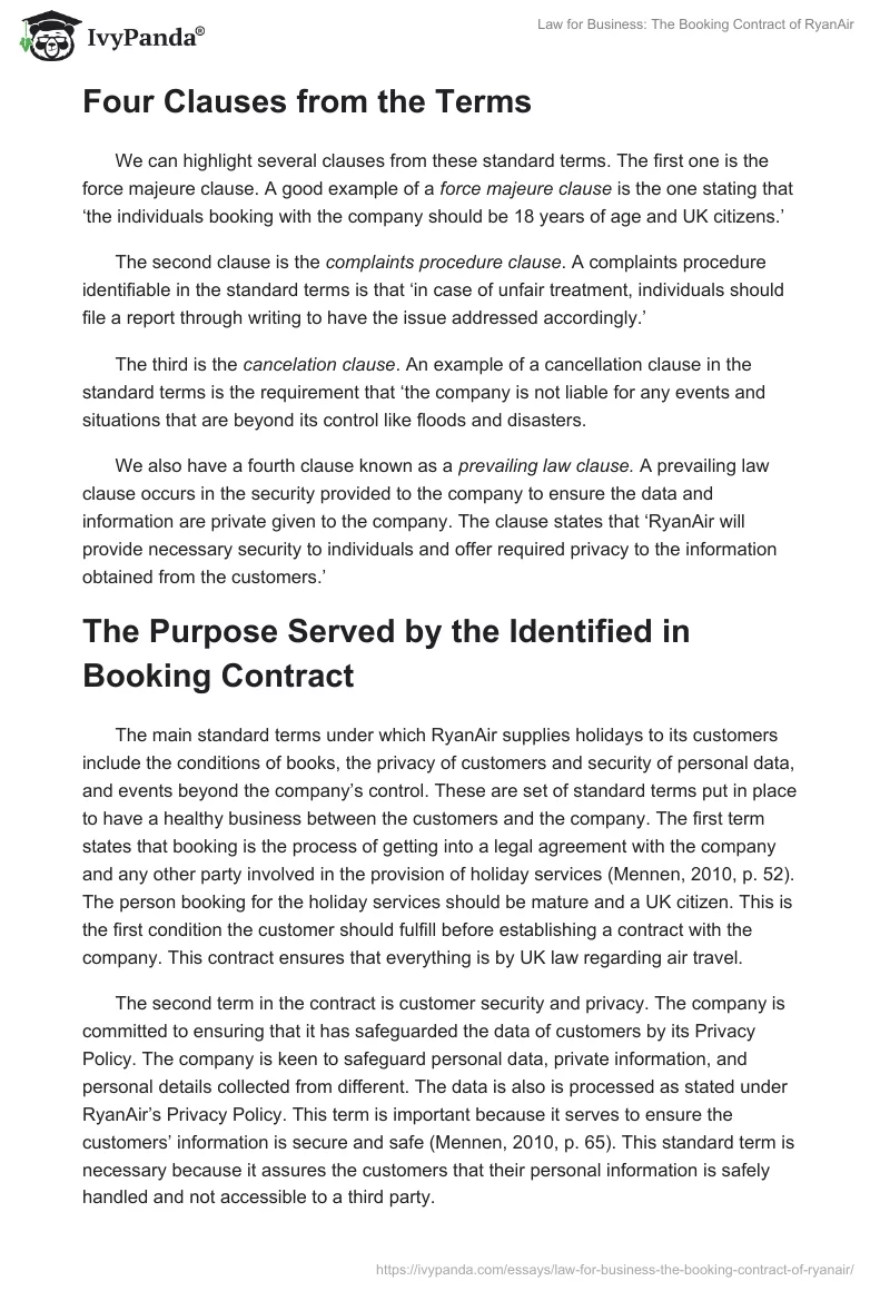 Law for Business: The Booking Contract of RyanAir. Page 2