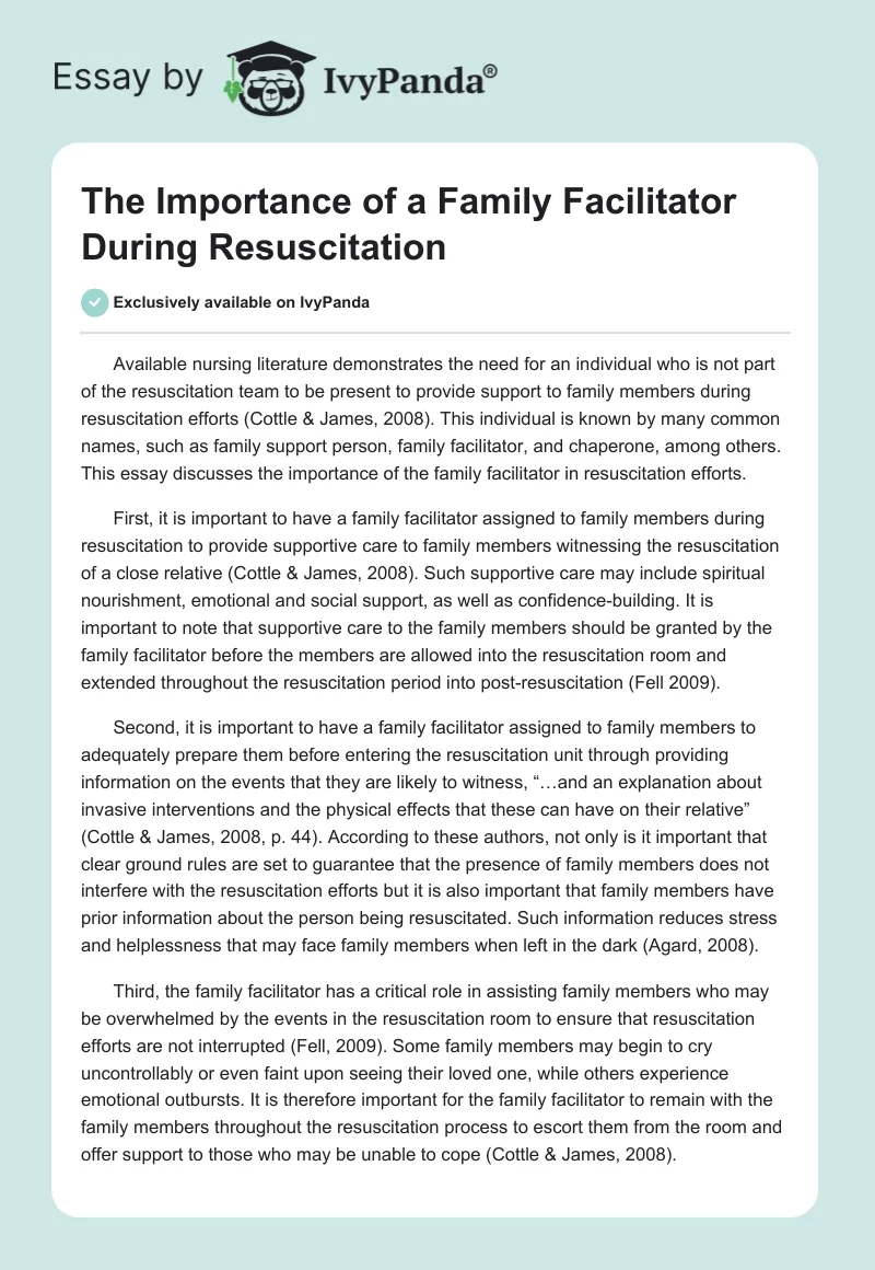 The Importance of a Family Facilitator During Resuscitation. Page 1