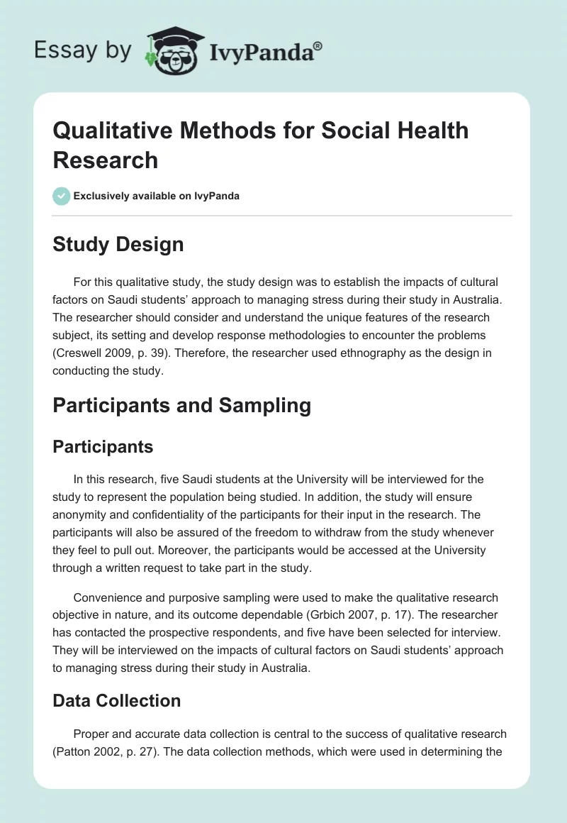 Qualitative Methods for Social Health Research. Page 1