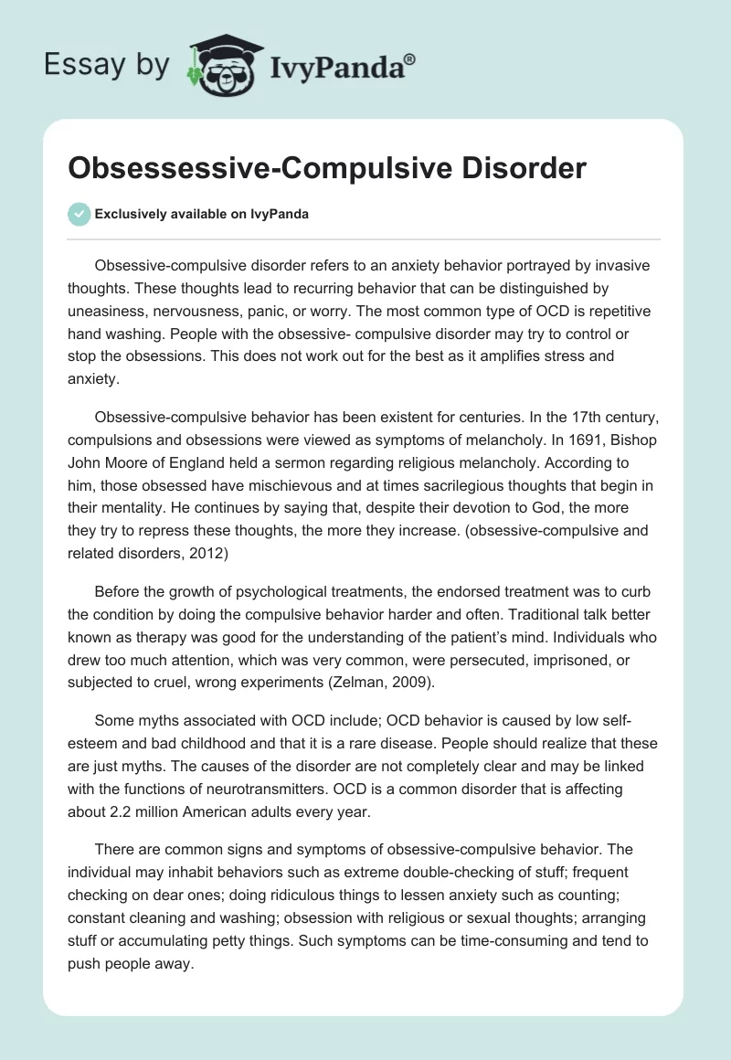 Obsessessive-Compulsive Disorder. Page 1