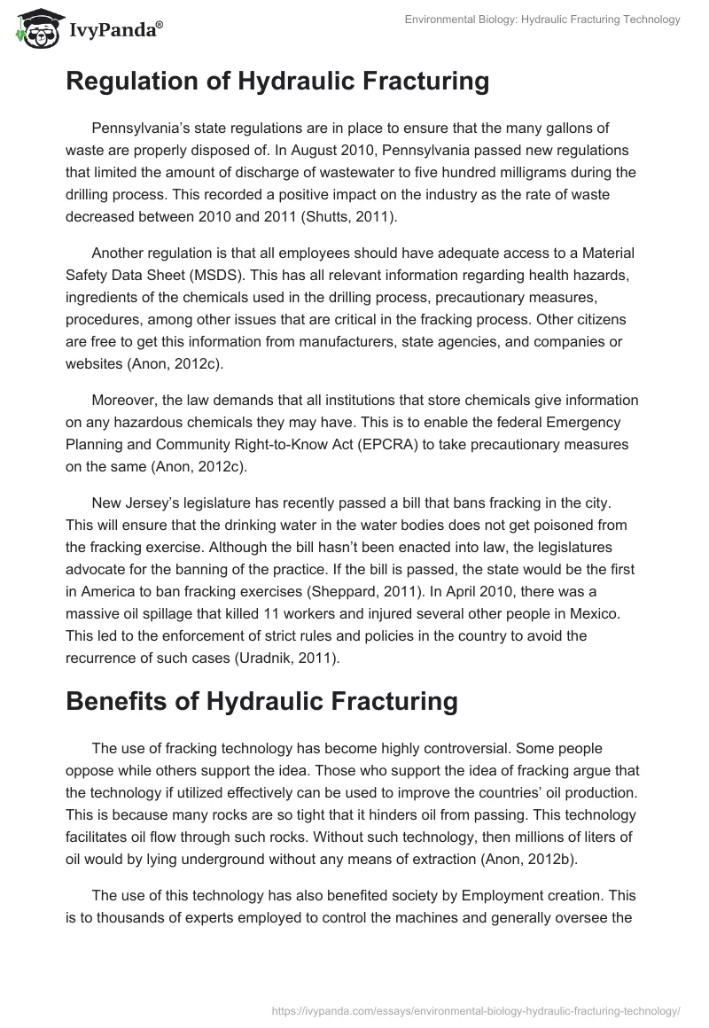 Environmental Biology: Hydraulic Fracturing Technology. Page 2