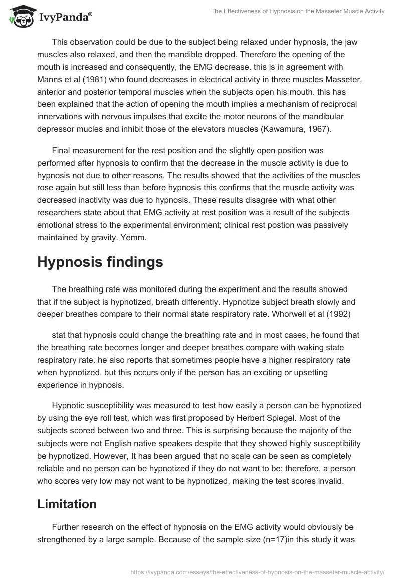 The Effectiveness of Hypnosis on the Masseter Muscle Activity. Page 2
