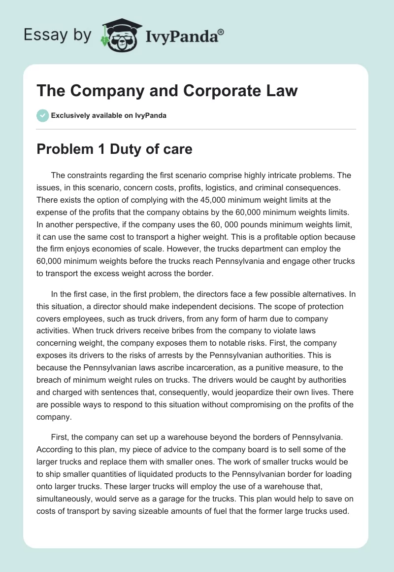 The Company and Corporate Law. Page 1